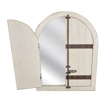 Mayco Country Style Design Antique White Window Shutter Frame Wall Mirror with French Doors